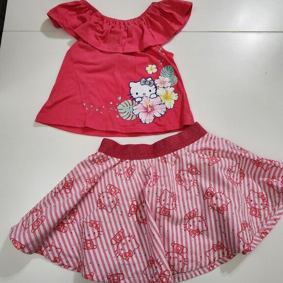 Sanrio Hello Kitty Summer Hawaiian Flower Floral 2 Piece Skirt & Shirt Set 3t - Picture 1 of 7